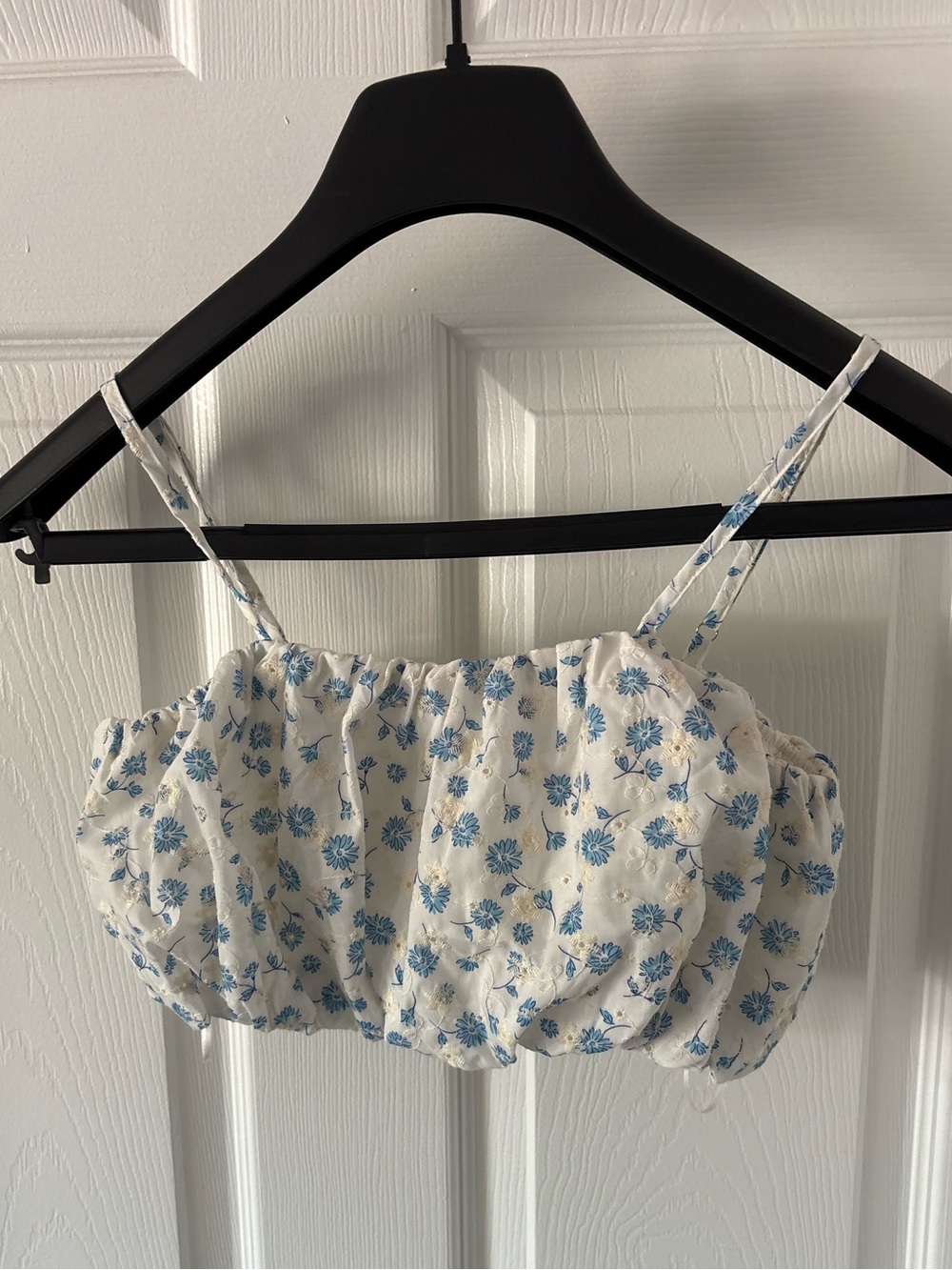 Mable White Cropped Bustier Top with Blue Floral Print Size S